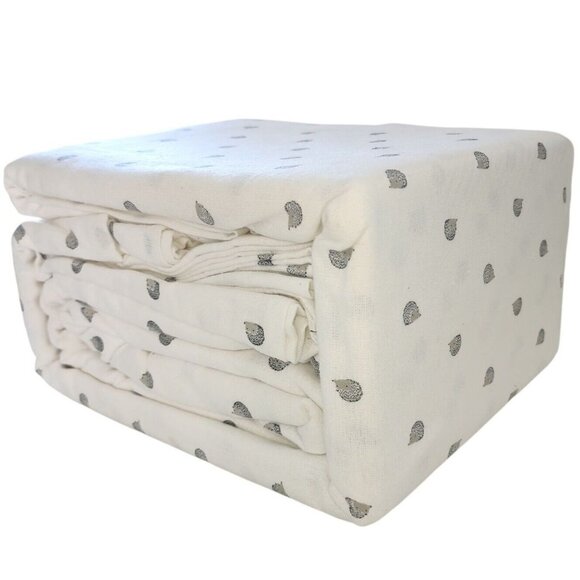 BIBB Home Winter Cotton Flannel Sheet Set Ivory Queen Size 4pc Hedgehog Print - Picture 3 of 10